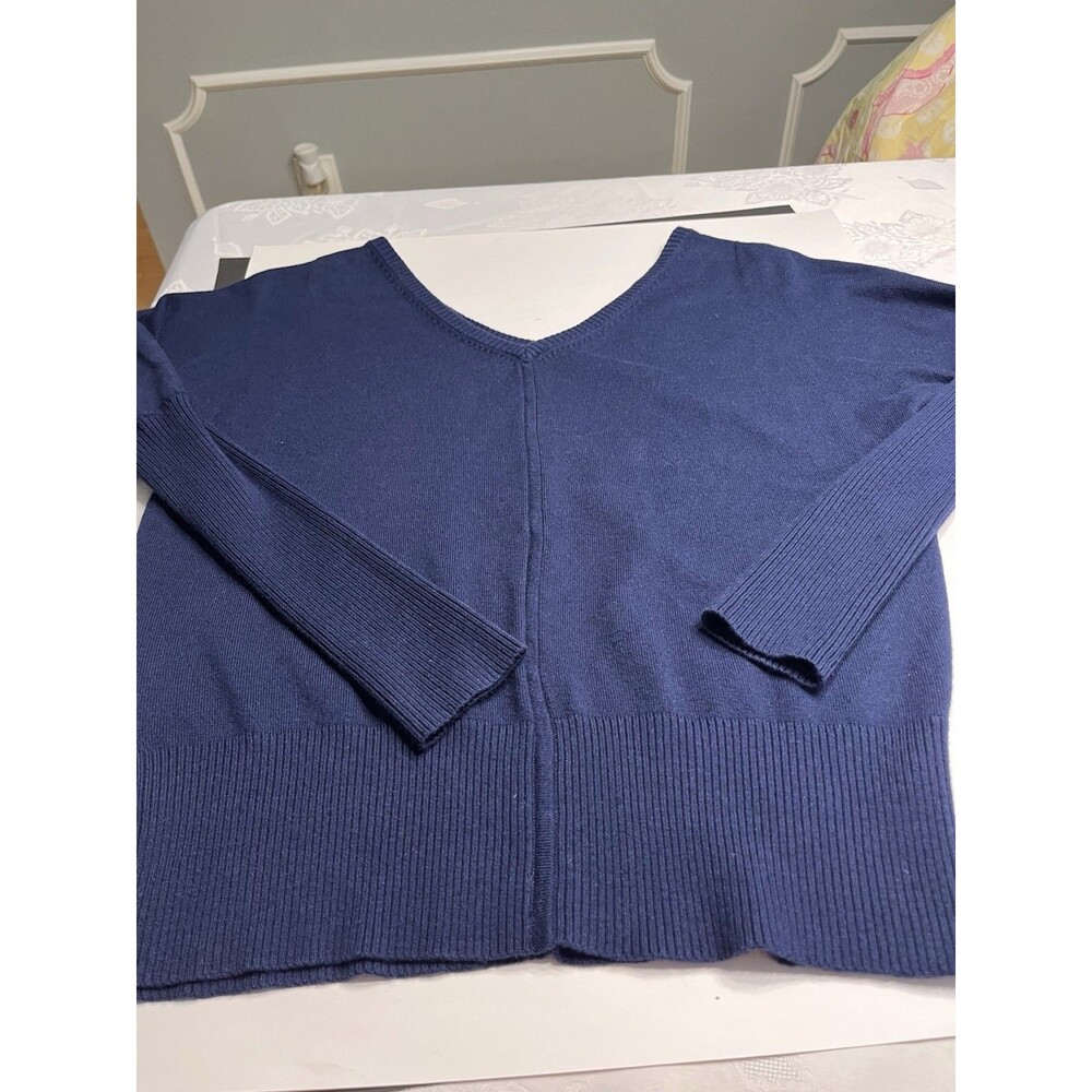 Boston Proper Silk Cashmere Cotton Blue Front Back V Neck Sweater Women’s Sz L